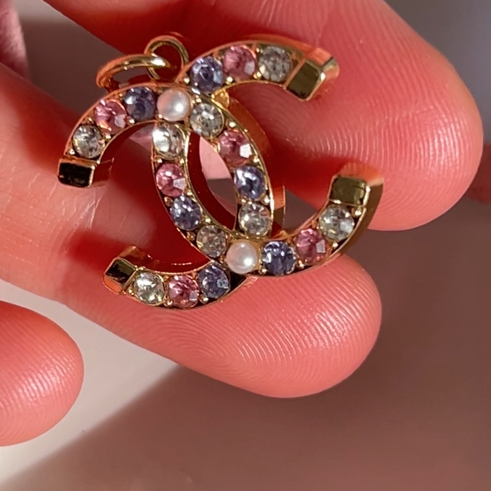 Gold Chanel Charm with Pink, Purple and Pearl Accents - Picture 7 of 10